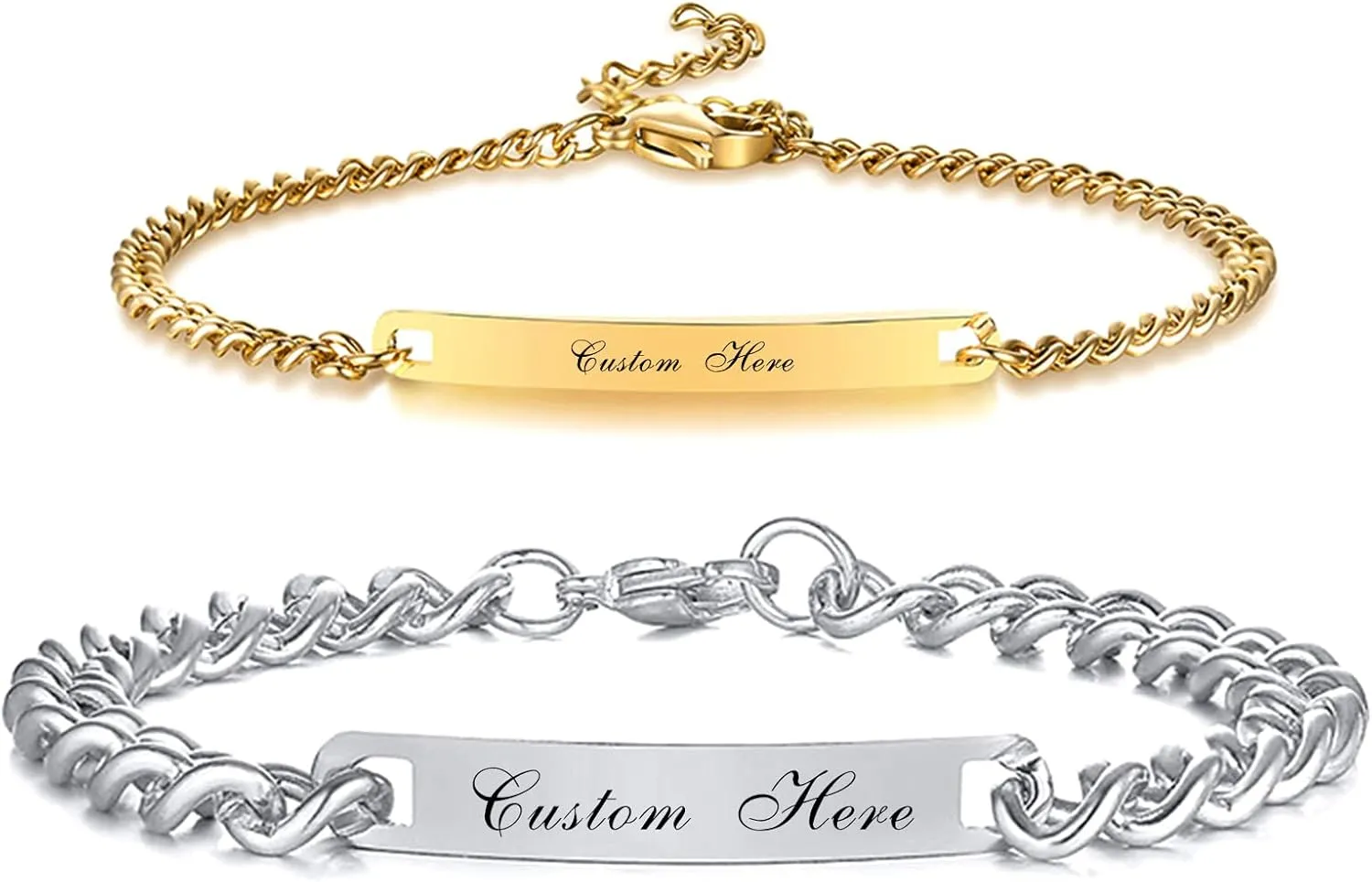 Gamtic Customize ID Bracelets Gift for Couples - His & Her Matching Bracelet, Men Women Promise Cuban Chain Bracelet