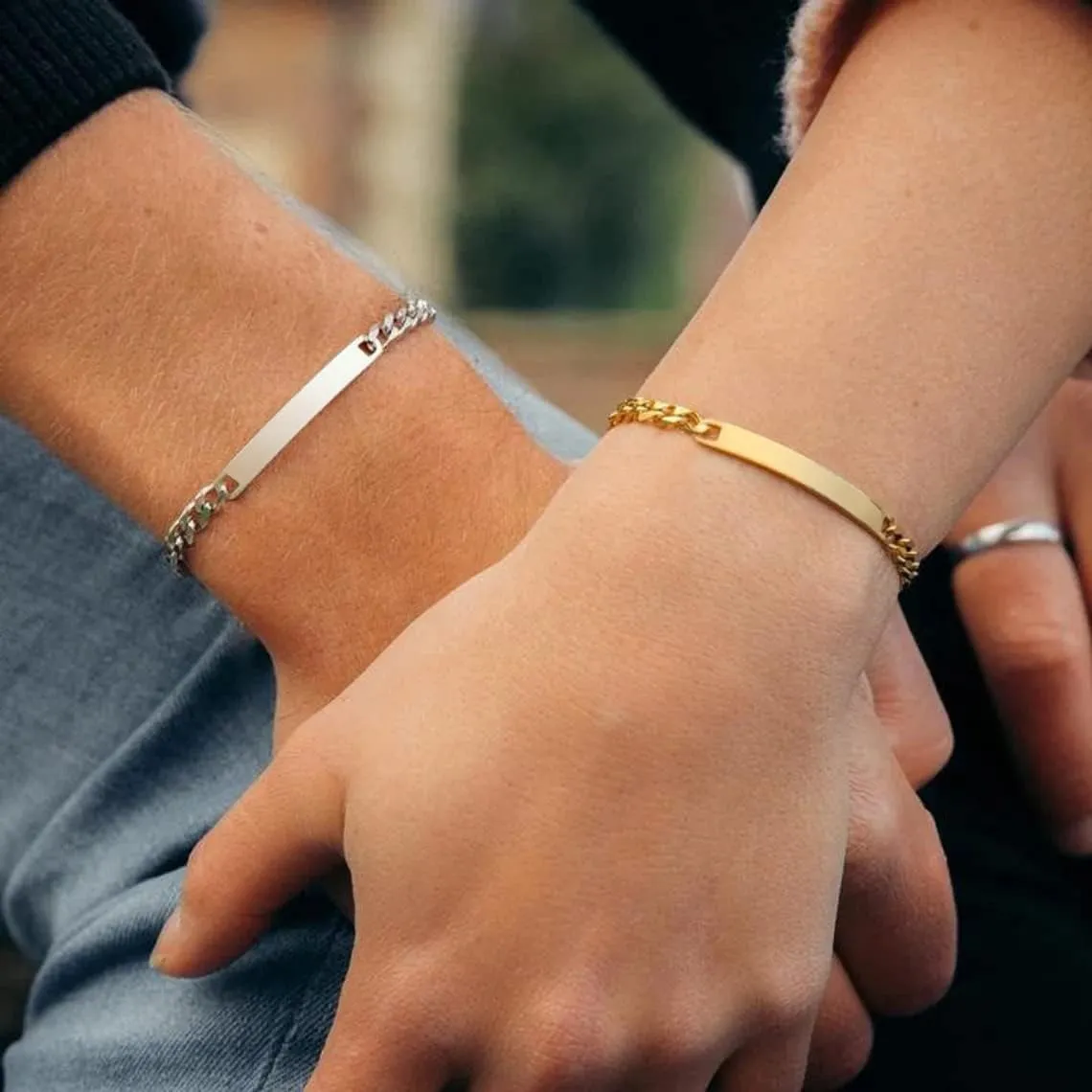 Gamtic Customize ID Bracelets Gift for Couples - His & Her Matching Bracelet, Men Women Promise Cuban Chain Bracelet