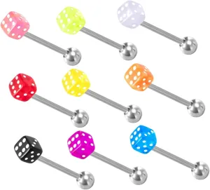 Gatuida Acrylic Tongue Rings Dice Piercing 9pcs Set Comfortable Elegant Body Jewelry