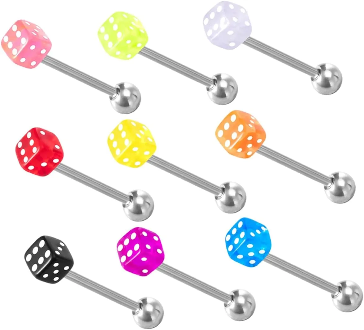 Gatuida Acrylic Tongue Rings Dice Piercing 9pcs Set Comfortable Elegant Body Jewelry