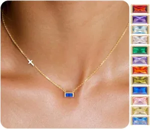 gelbesty Gold Necklace for Women Dainty 14K Gold Plated Birthstone Sideways Cross Diamond Choker Necklace Trendy Simple Gold Cubic Zirconia Pendant Mothers Birthday Christmas Gifts Jewelry for Women