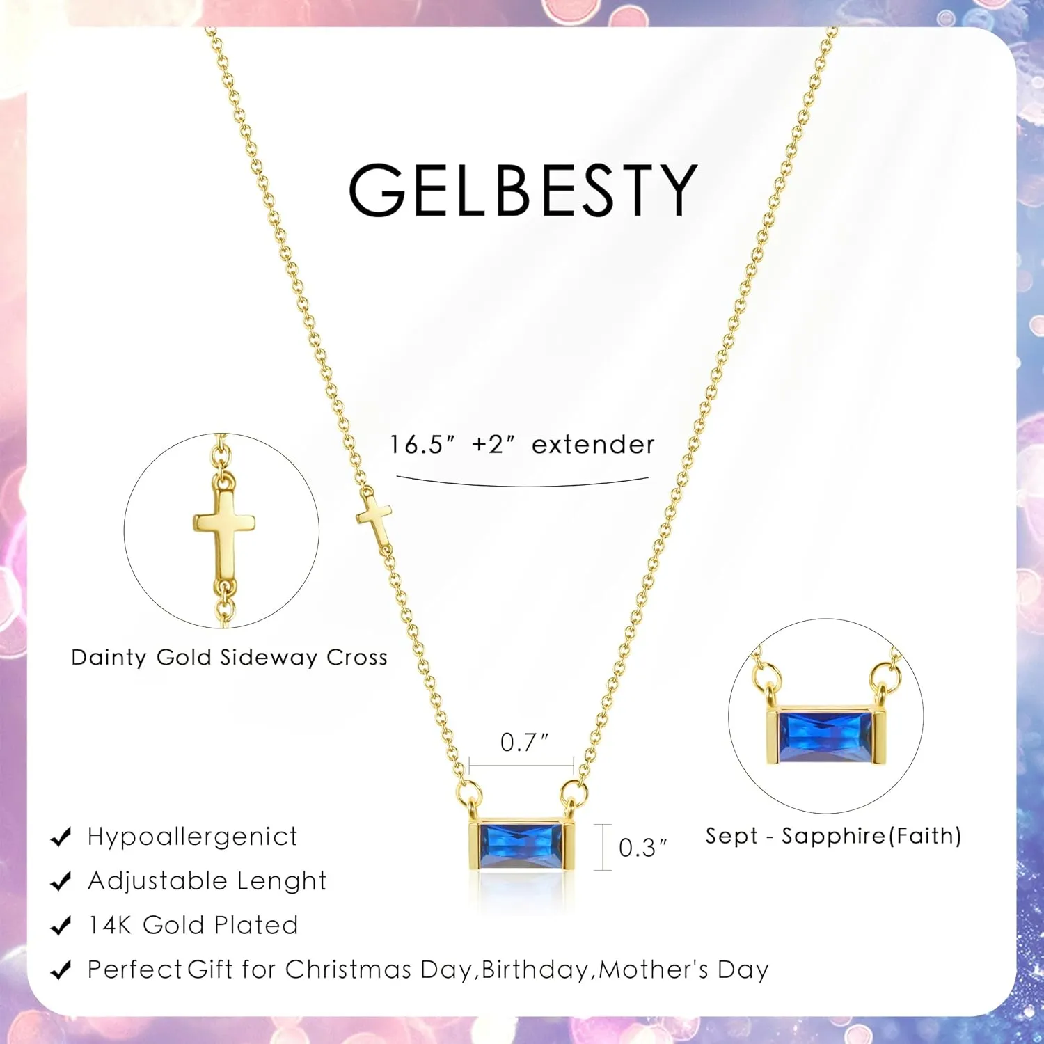 gelbesty Gold Necklace for Women Dainty 14K Gold Plated Birthstone Sideways Cross Diamond Choker Necklace Trendy Simple Gold Cubic Zirconia Pendant Mothers Birthday Christmas Gifts Jewelry for Women