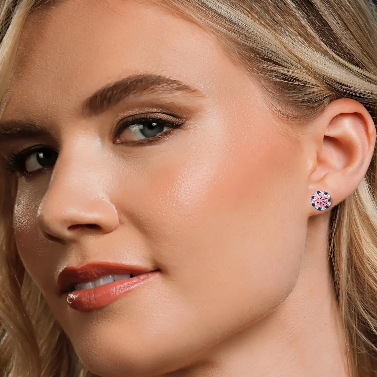Gem Stone King 18K Yellow Gold Plated 6MM Round Gemstone Birthstone Halo Stud Earrings for Women with Removable Jackets