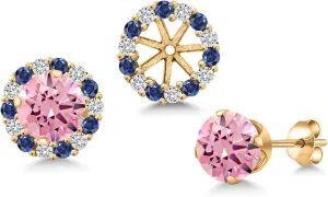Gem Stone King 18K Yellow Gold Plated 6MM Round Gemstone Birthstone Halo Stud Earrings for Women with Removable Jackets