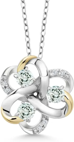 Gem Stone King 925 Silver and 10K Yellow Gold Round Sky Blue Aquamarine and White Lab Grown Diamond 3-Stone Pendant Necklace For Women (0.80 Cttw, Gemstone March Birthstone, with 18 Inch Chain)