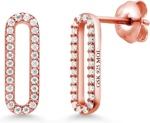 Gem Stone King 925 Sterling Silver White Moissanite Paperclip Stud Earrings For Women (0.50 Cttw, 1/2 Inch)