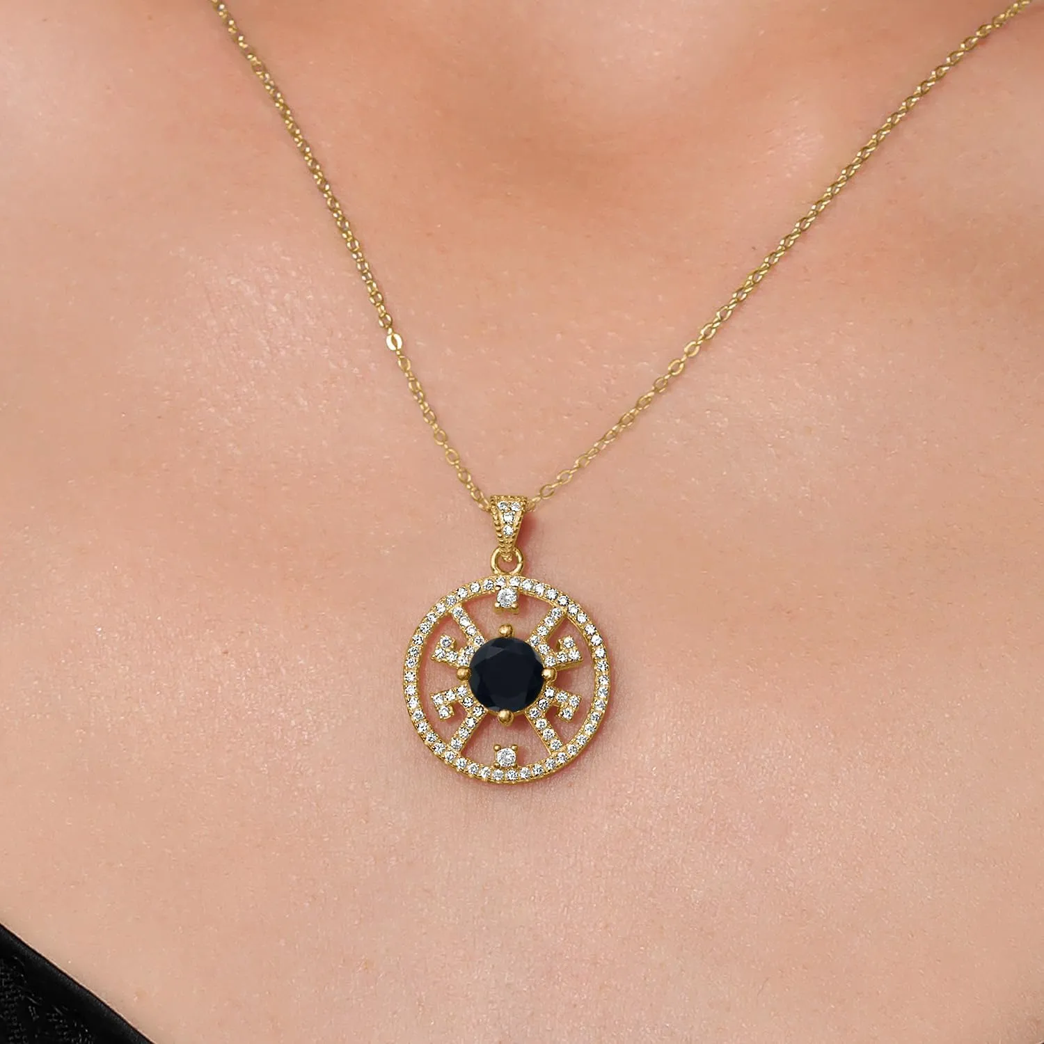 Gem Stone King Halo Circle Filigree Necklace in 18K Yellow Gold Plated Silver | 7MM Round Birthstone Gemstone Center | 18-Inch Silver Chain | Fine Jewelry Gifts for Her Mom Women Wife