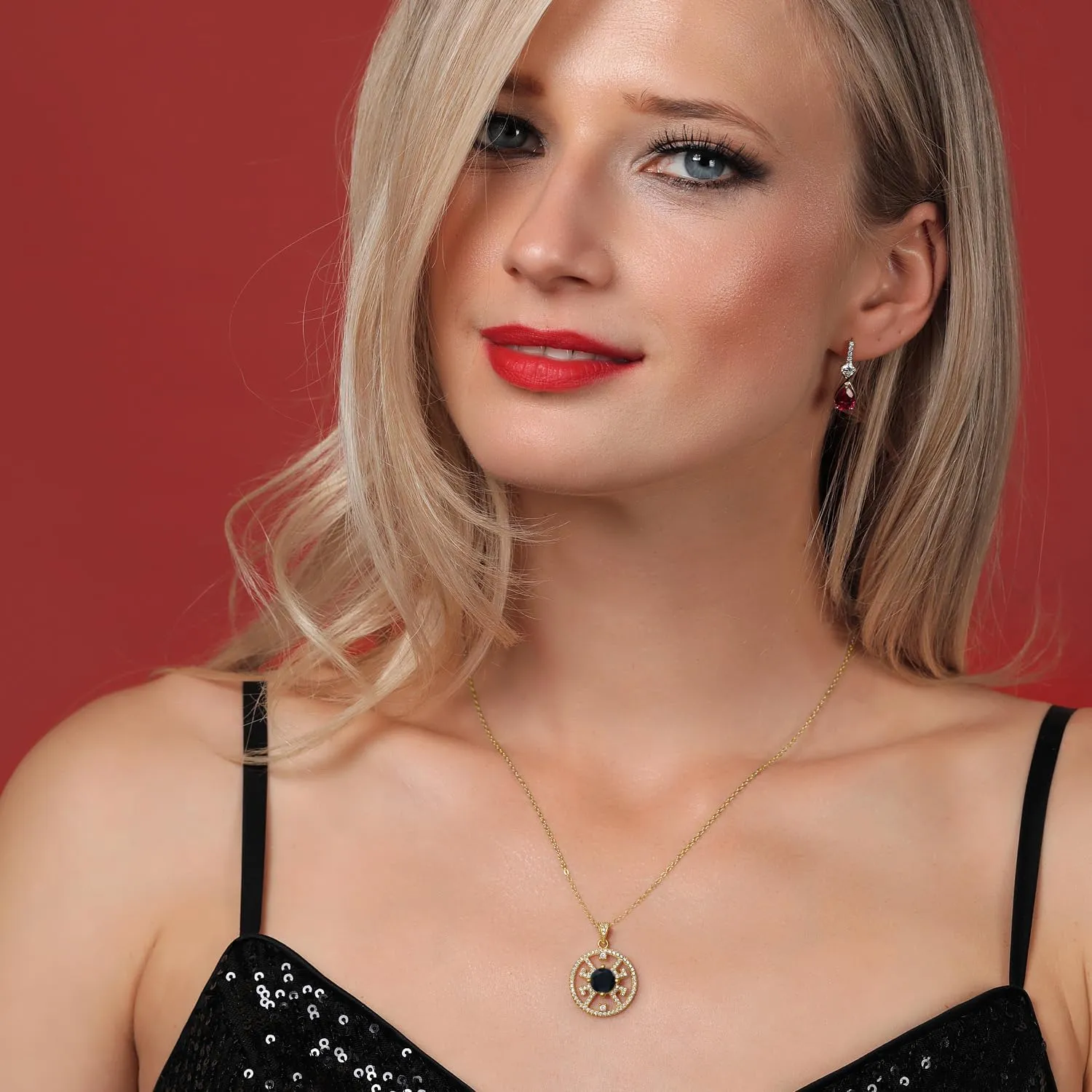 Gem Stone King Halo Circle Filigree Necklace in 18K Yellow Gold Plated Silver | 7MM Round Birthstone Gemstone Center | 18-Inch Silver Chain | Fine Jewelry Gifts for Her Mom Women Wife