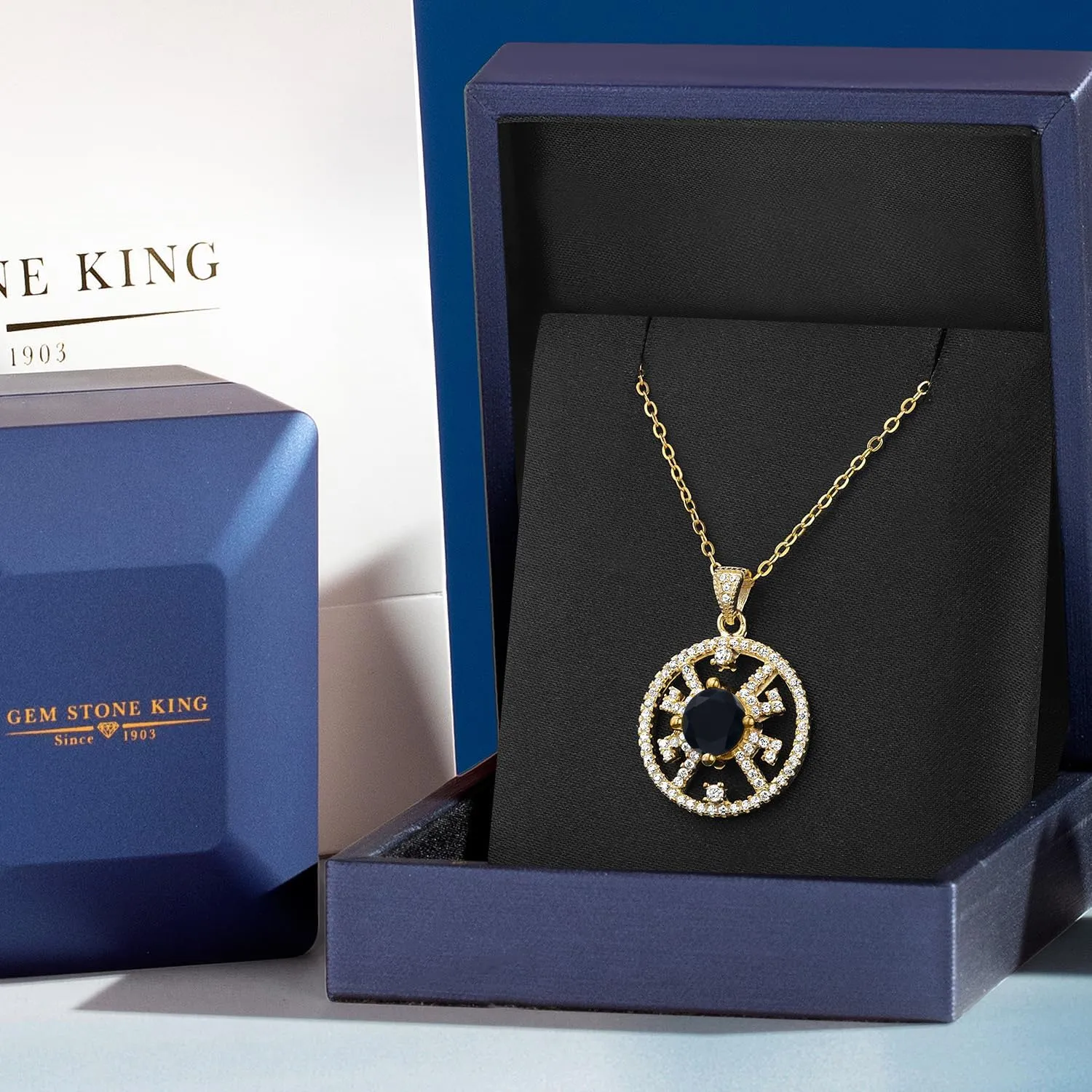 Gem Stone King Halo Circle Filigree Necklace in 18K Yellow Gold Plated Silver | 7MM Round Birthstone Gemstone Center | 18-Inch Silver Chain | Fine Jewelry Gifts for Her Mom Women Wife