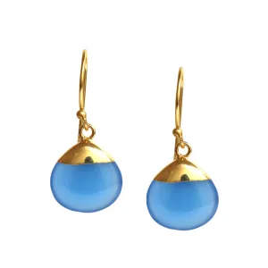Gempires Blue Onyx Teardrop Dangling Earrings for Women, 14k Gold Electroplated Pear Crystal Earrings with Gold Plated Hooks, Dangle Drop Earring, Lightweight Gemstone Jewelry