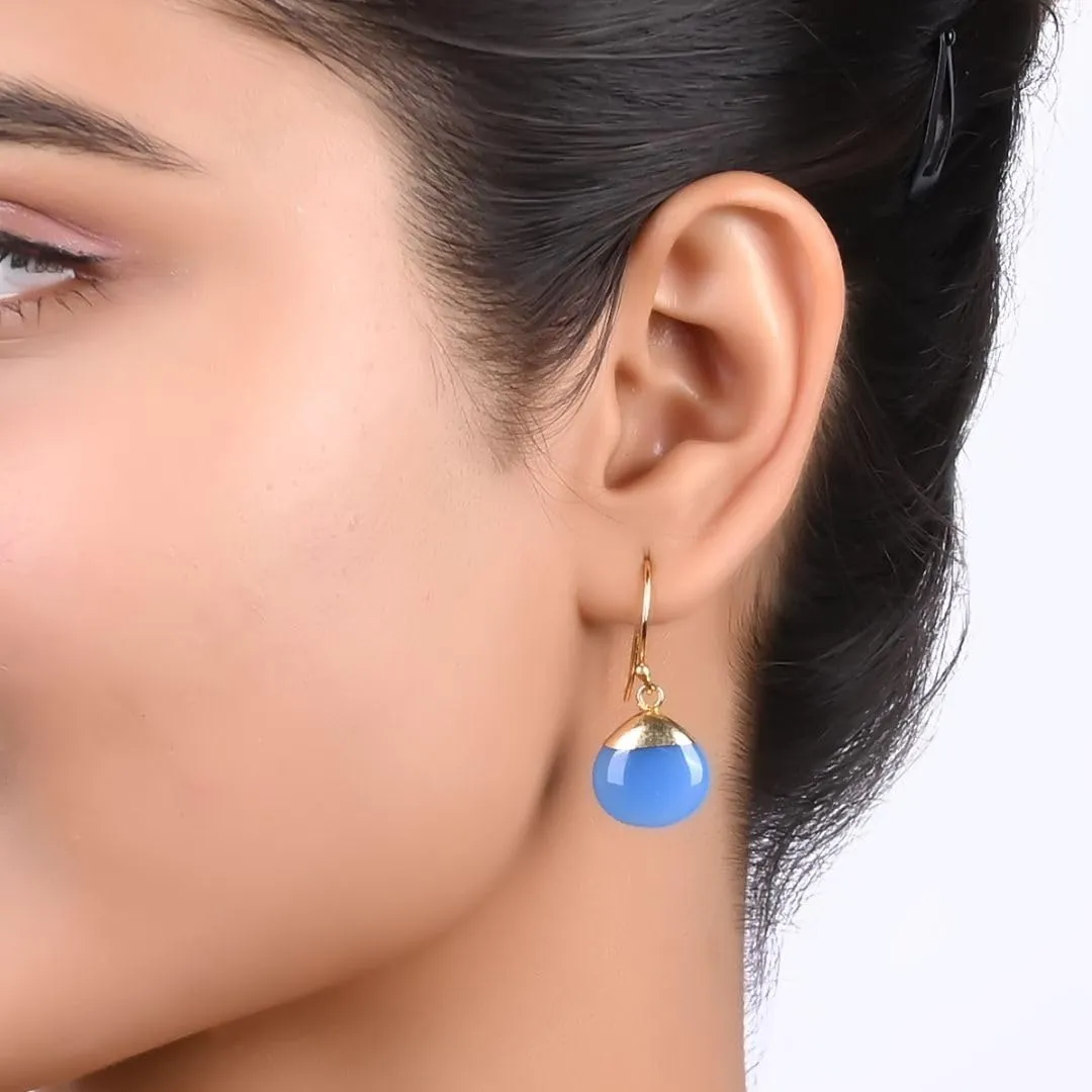 Gempires Blue Onyx Teardrop Dangling Earrings for Women, 14k Gold Electroplated Pear Crystal Earrings with Gold Plated Hooks, Dangle Drop Earring, Lightweight Gemstone Jewelry