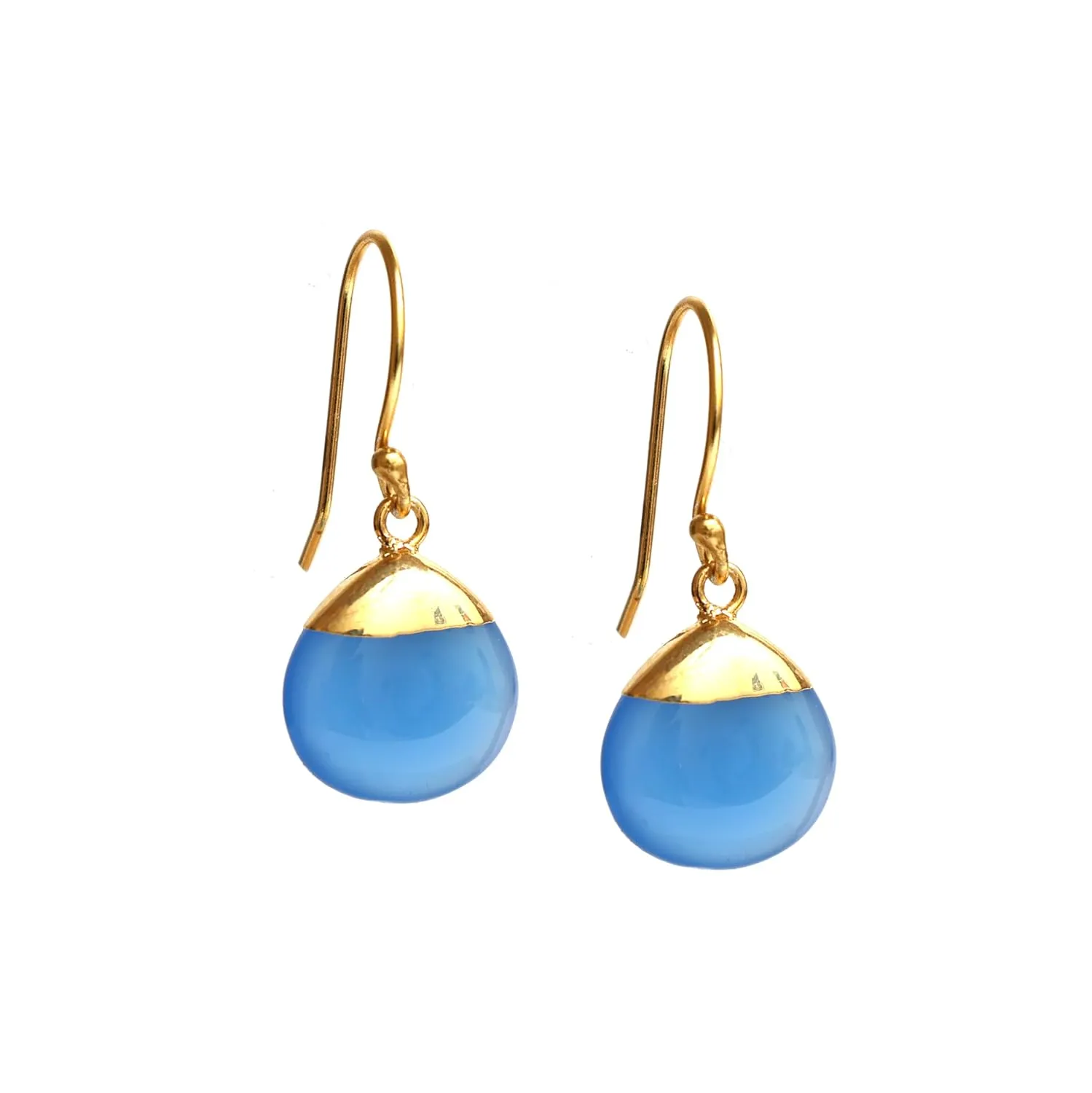 Gempires Blue Onyx Teardrop Dangling Earrings for Women, 14k Gold Electroplated Pear Crystal Earrings with Gold Plated Hooks, Dangle Drop Earring, Lightweight Gemstone Jewelry