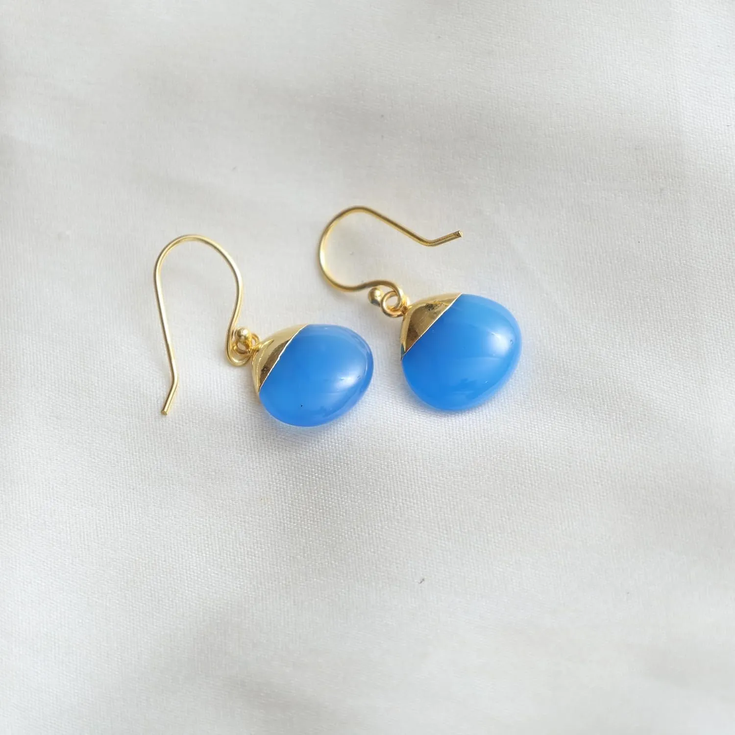 Gempires Blue Onyx Teardrop Dangling Earrings for Women, 14k Gold Electroplated Pear Crystal Earrings with Gold Plated Hooks, Dangle Drop Earring, Lightweight Gemstone Jewelry