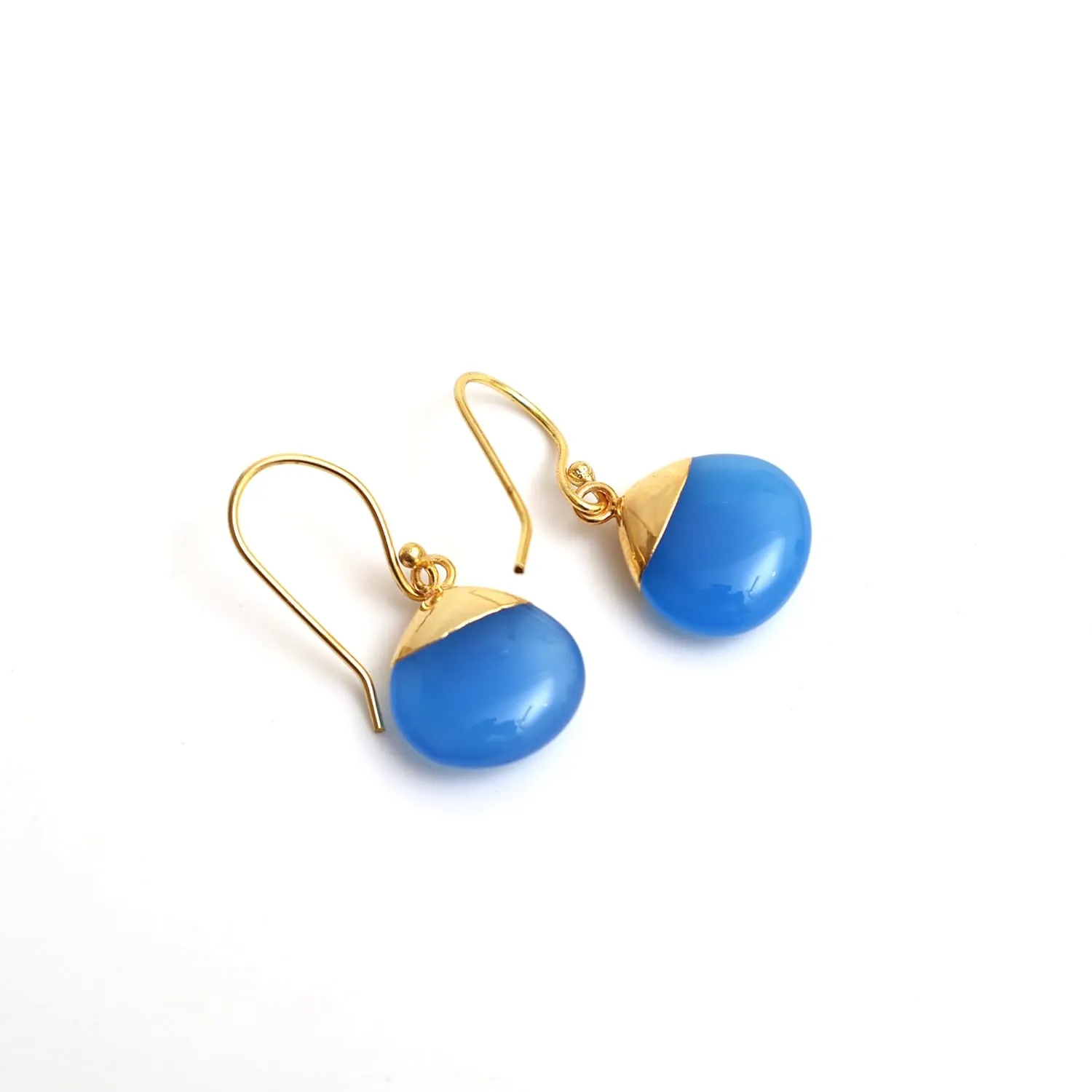 Gempires Blue Onyx Teardrop Dangling Earrings for Women, 14k Gold Electroplated Pear Crystal Earrings with Gold Plated Hooks, Dangle Drop Earring, Lightweight Gemstone Jewelry