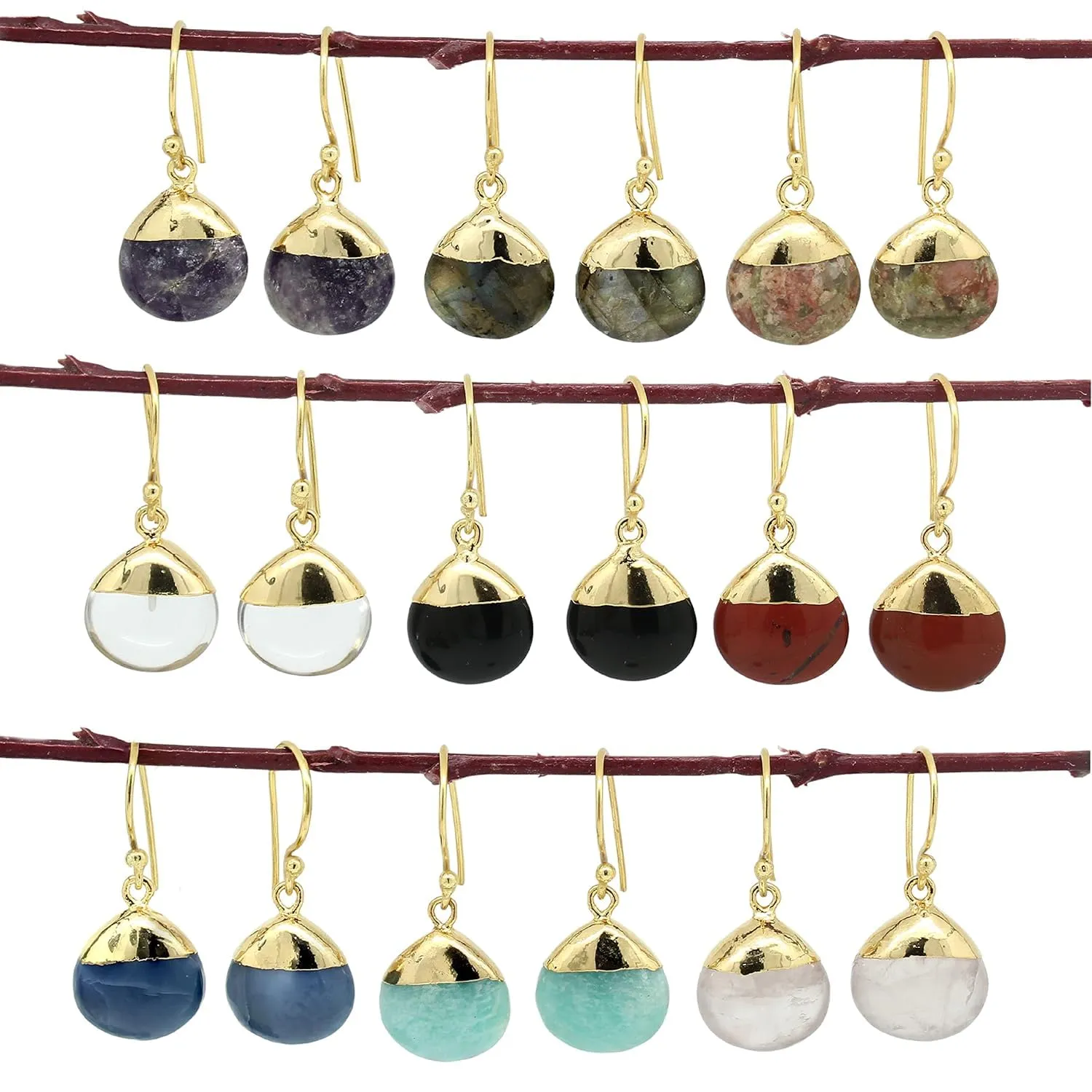 Gempires Blue Onyx Teardrop Dangling Earrings for Women, 14k Gold Electroplated Pear Crystal Earrings with Gold Plated Hooks, Dangle Drop Earring, Lightweight Gemstone Jewelry