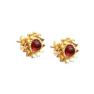 Gempires Flower Stud Earrings, Red Garnet Earring, Natural Gemstone Earrings, Hypoallergenic 14k Gold Plated, Cute Chic Flower Studs, Party Wear, Gift for Her (12 mm)