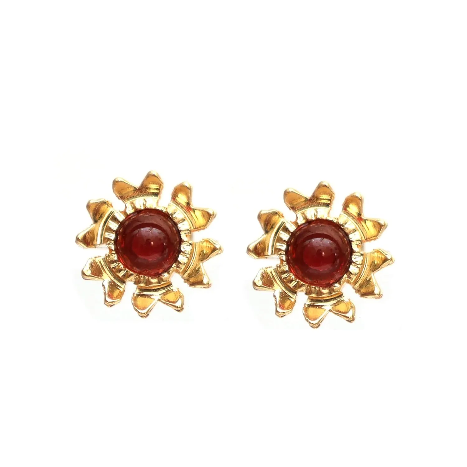 Gempires Flower Stud Earrings, Red Garnet Earring, Natural Gemstone Earrings, Hypoallergenic 14k Gold Plated, Cute Chic Flower Studs, Party Wear, Gift for Her (12 mm)