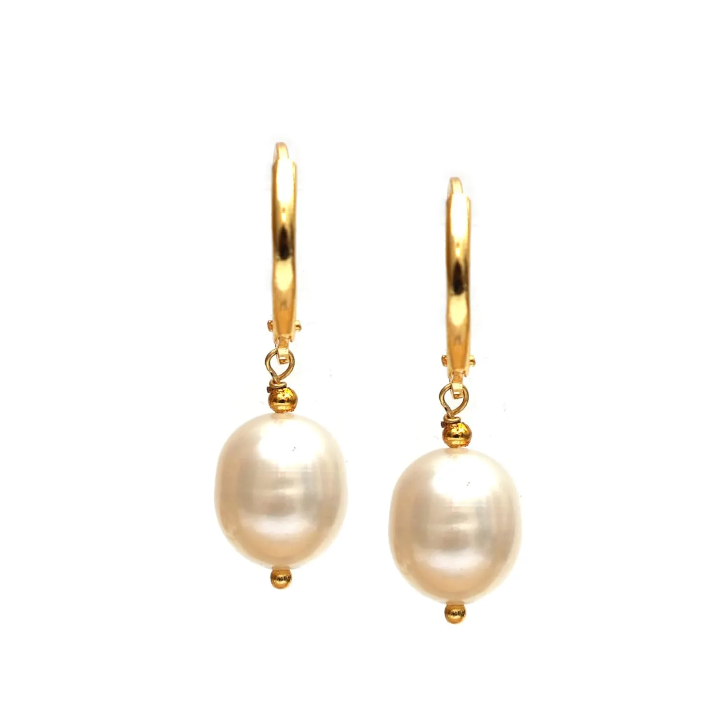 Gempires Natural Freshwater Pearl Hoop Earrings Elegant Handmade Jewelry Hypoallergenic Gold Plated Leverback Dangling Earrings For Women
