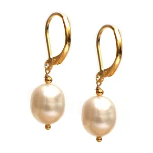 Gempires Natural Freshwater Pearl Hoop Earrings Elegant Handmade Jewelry Hypoallergenic Gold Plated Leverback Dangling Earrings For Women