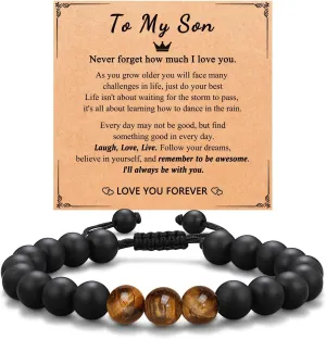 Gifts for Men Bracelets, Stone Beads Braided Rope Meaningful Bracelet, Mens Adjustable Bracelets Birthday/Valentines Day/Easter Gifts for Men Husband Boyfriend Father