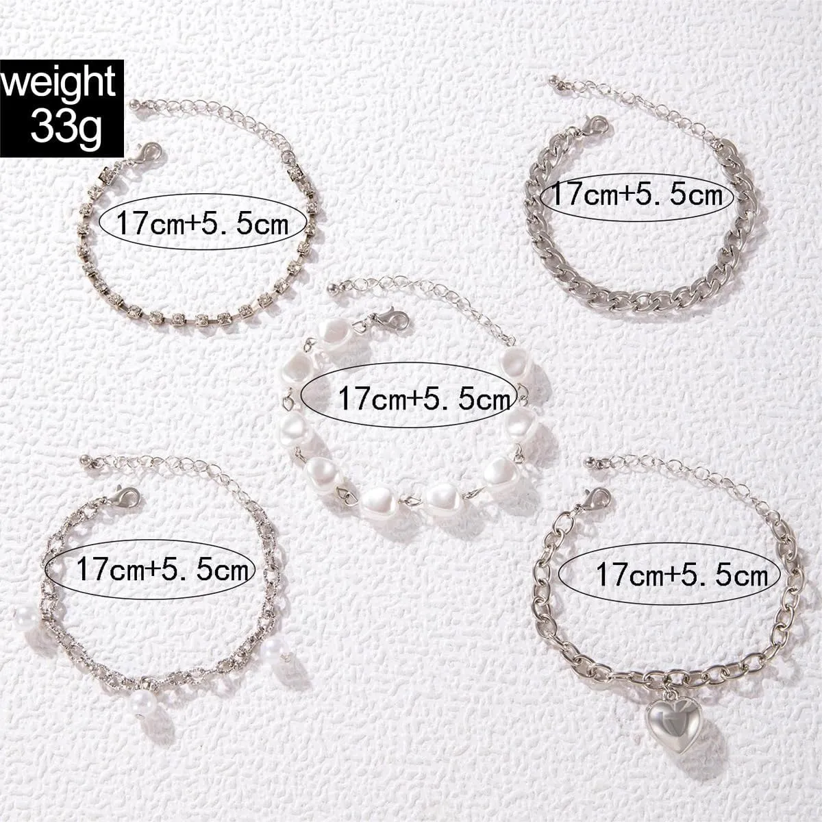 GIGB PBDK 5 Pcs Set Gold Floral Pearl Bracelet for Women, Leaves White Flower Petal Layered Bangles, Pearls Beads Adjustable Chain Link Bracelet, Trendy Jewelry Gifts
