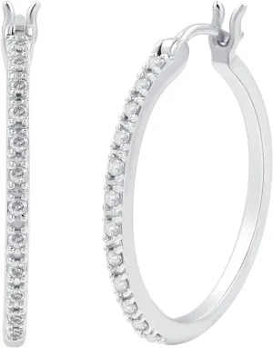 GILDED Sterling Silver Hoop Earrings for Women with Natural-Cut Genuine Diamonds, Click Top Earring Set, 0.25 Carat Total Weight, Sterling Silver Stud Earrings, Love Knot Post Studs Set 1/10 carat Total Weight, Elegant Gift Box Included