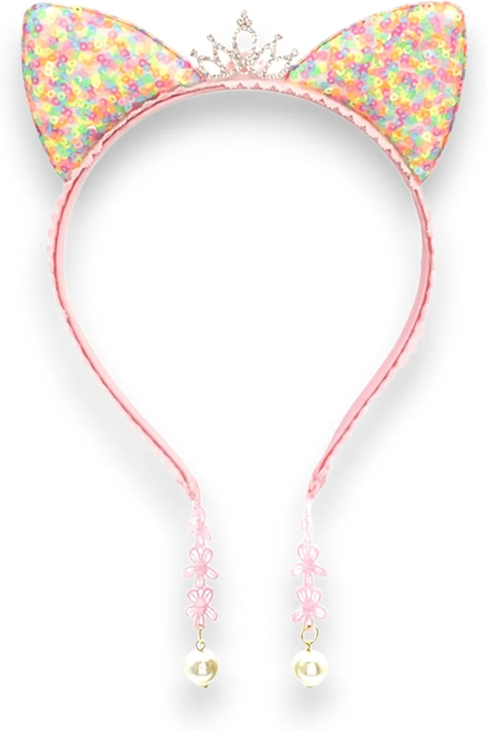 Girl Sequins Cat Ears Headband with Earring Pendants For Birthdays, Halloween and Parties