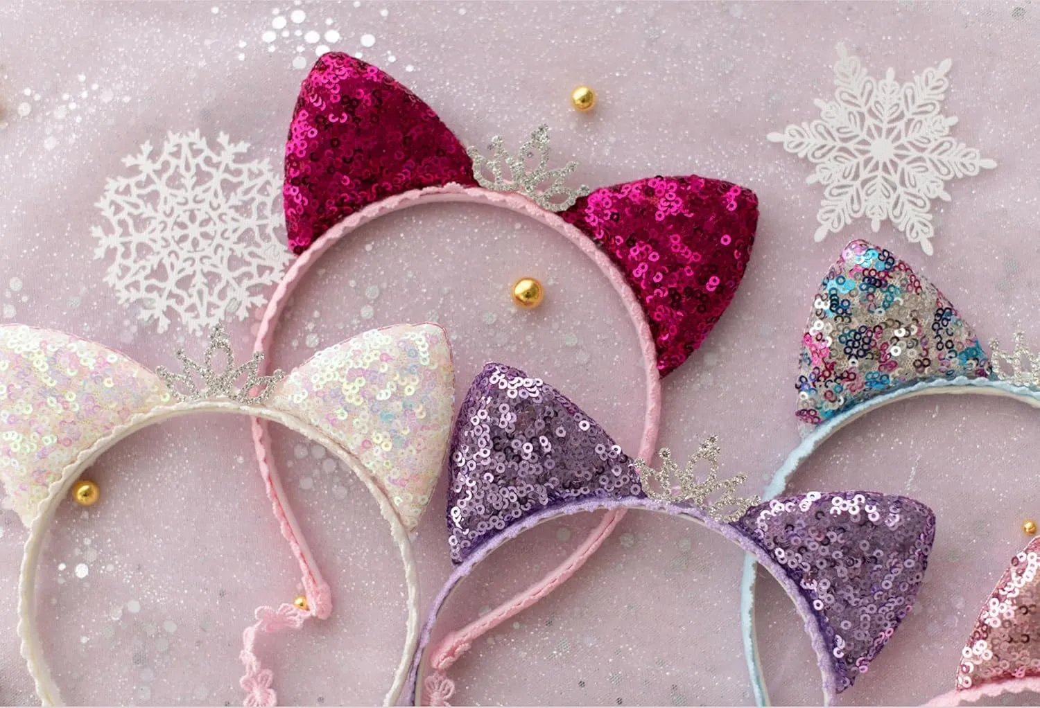 Girl Sequins Cat Ears Headband with Earring Pendants For Birthdays, Halloween and Parties
