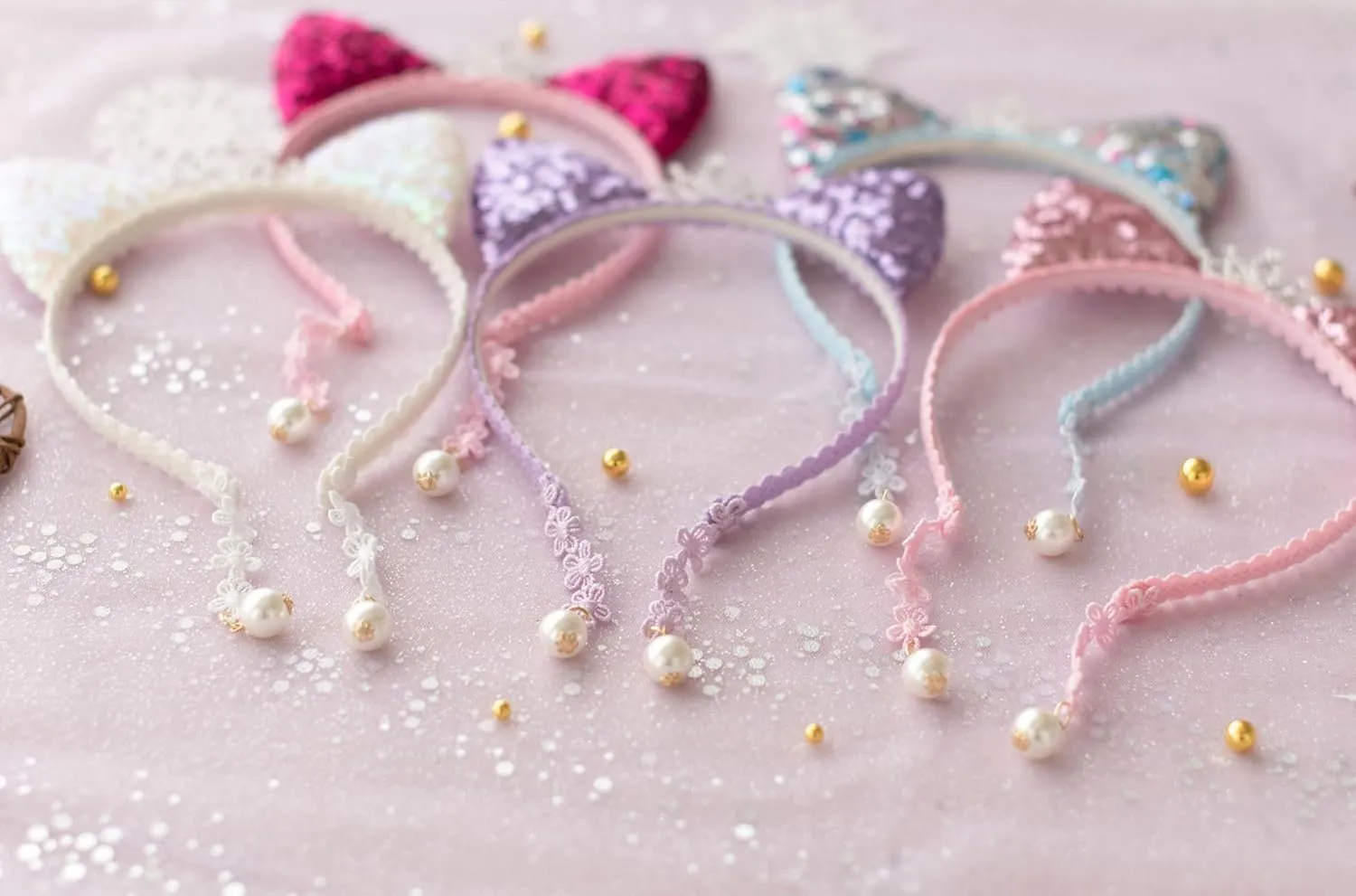 Girl Sequins Cat Ears Headband with Earring Pendants For Birthdays, Halloween and Parties