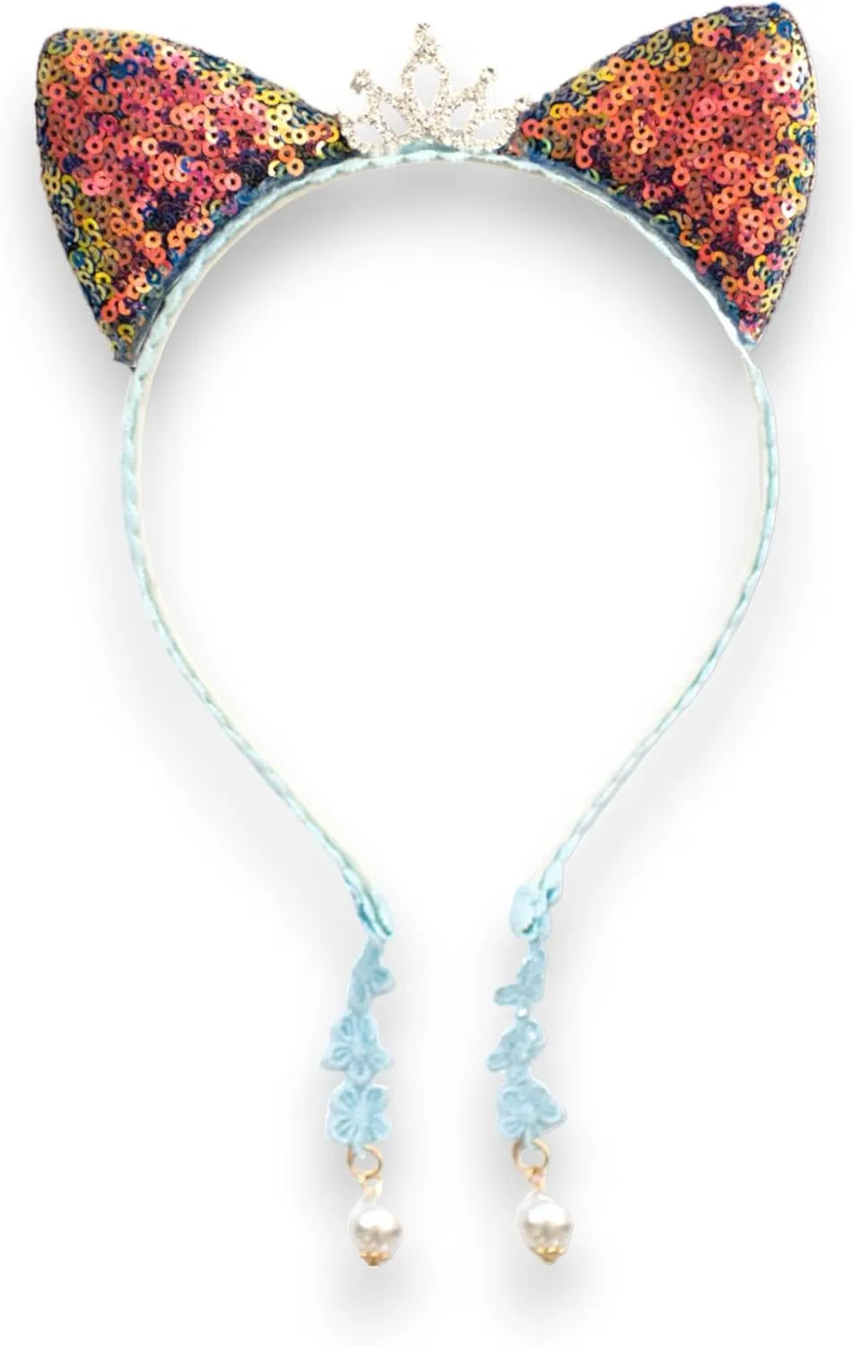 Girl Sequins Cat Ears Headband with Earring Pendants For Birthdays, Halloween and Parties