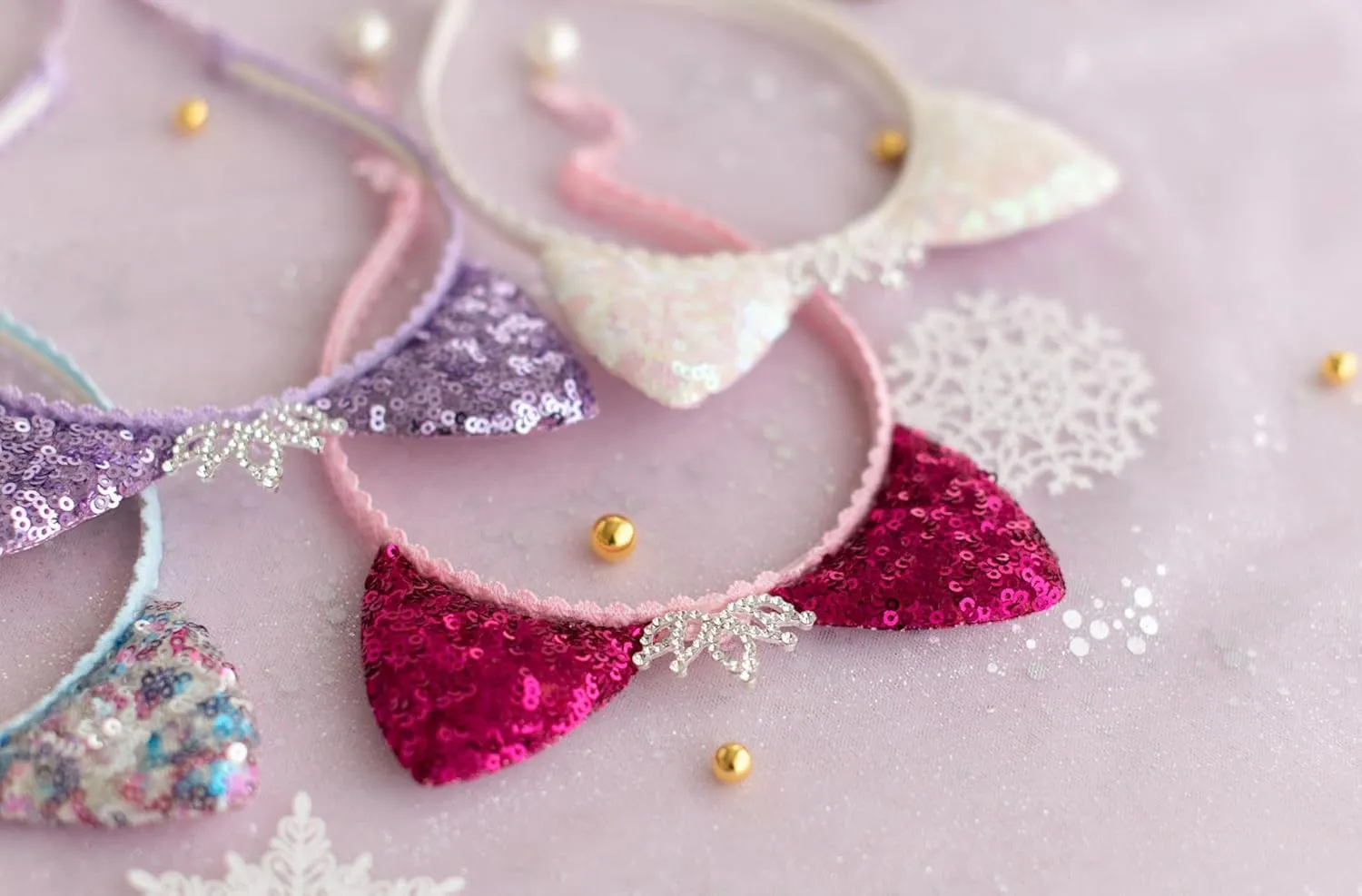 Girl Sequins Cat Ears Headband with Earring Pendants For Birthdays, Halloween and Parties