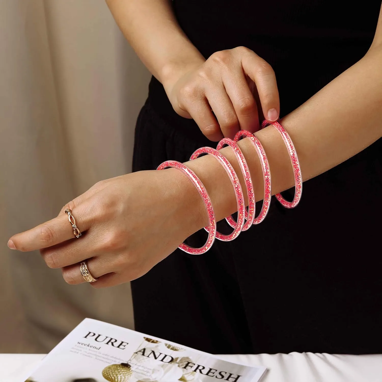 Glitter Jelly Bangles Bracelet Silicone Bangle Sets Layered Stackable Sparkling Bracelets for Women