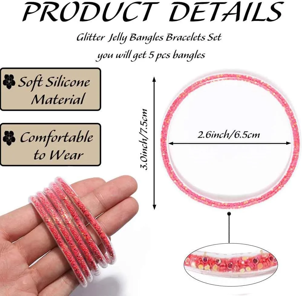 Glitter Jelly Bangles Bracelet Silicone Bangle Sets Layered Stackable Sparkling Bracelets for Women