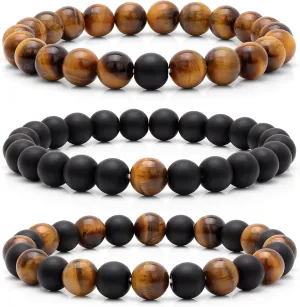 GolbalJew 3Pcs Beaded Bracelets for Women Stress Relief Healing Crystal Bracelet Lava Rock Howlite Stone Beads Women Men Matching Bracelets Set Adjustable Jewelry Gift