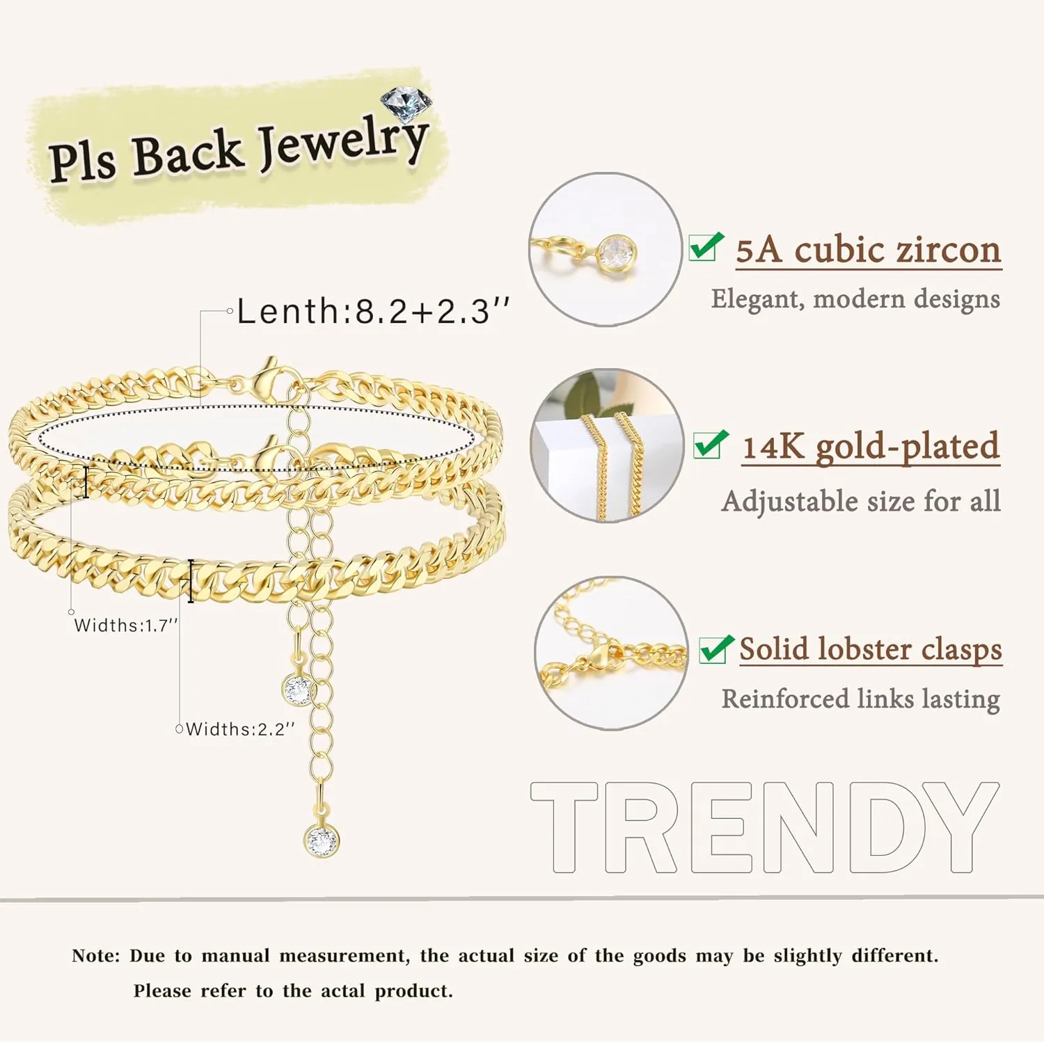 Gold Ankle Bracelets for Women, 14k Gold Plated Cuban Link Anklets Set, Waterproof Anklet Bracelets for Women Layered Chain Adjustable Size Jewelry Mother's Day Gift Beach