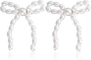 Gold Bow Knot Stud Earrings for Women Pearl Earrings Small Tiny Simple Bow Earrings Jewelry