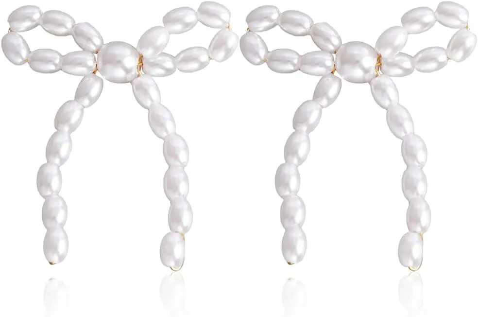 Gold Bow Knot Stud Earrings for Women Pearl Earrings Small Tiny Simple Bow Earrings Jewelry