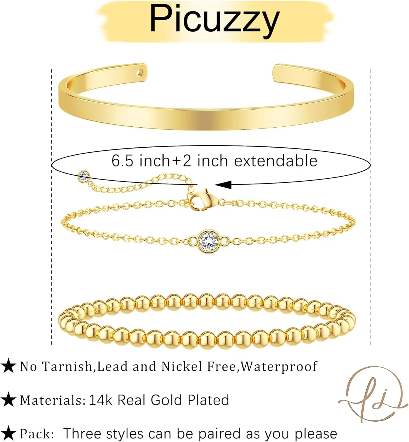 Gold Bracelet Set - Dainty 14k Gold Plated Bangles, Trendy Adjustable Cuffs, 5pcs Link Bracelets, Non-Tarnish Gold Jewelry for Women, Christmas Gifts