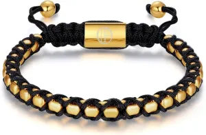 Gold Bracelets for Men 18K Gold Plated Stainless Steel Handcrafted Adjustable Mens Gold Bracelet Chain Link Lava Rock Black Onyx Red Tiger Eye Beads Bracelet Jewelry Gifts