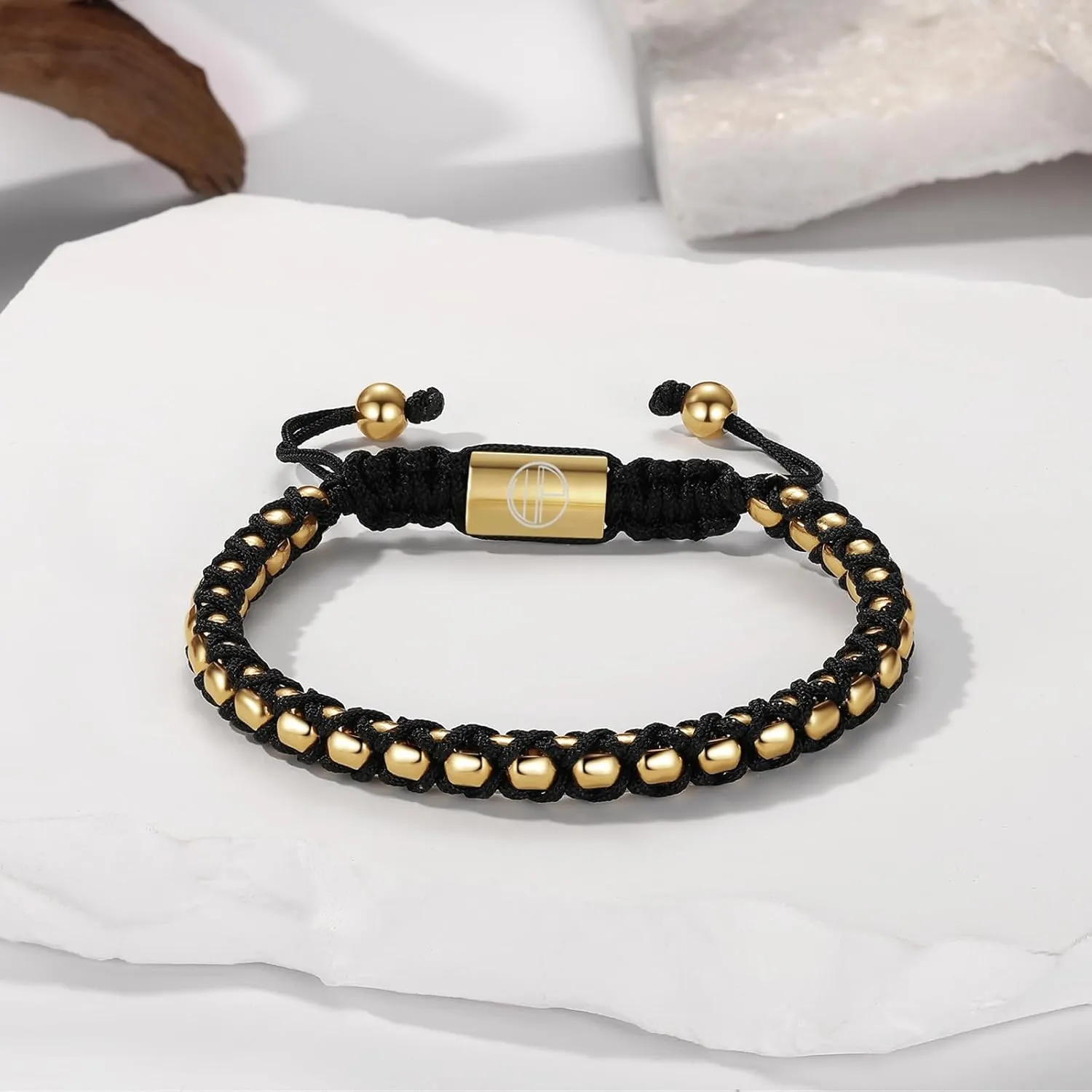 Gold Bracelets for Men 18K Gold Plated Stainless Steel Handcrafted Adjustable Mens Gold Bracelet Chain Link Lava Rock Black Onyx Red Tiger Eye Beads Bracelet Jewelry Gifts