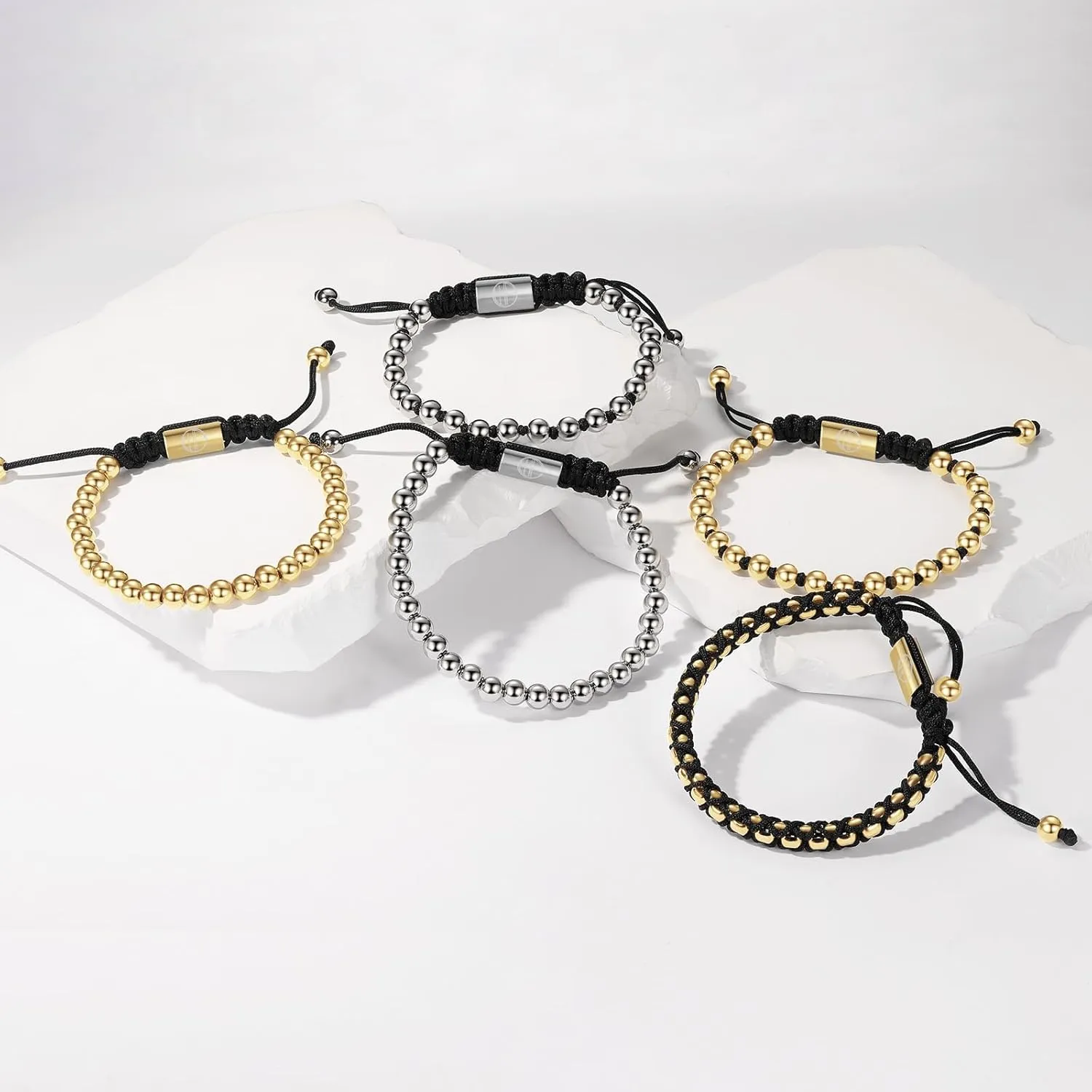Gold Bracelets for Men 18K Gold Plated Stainless Steel Handcrafted Adjustable Mens Gold Bracelet Chain Link Lava Rock Black Onyx Red Tiger Eye Beads Bracelet Jewelry Gifts
