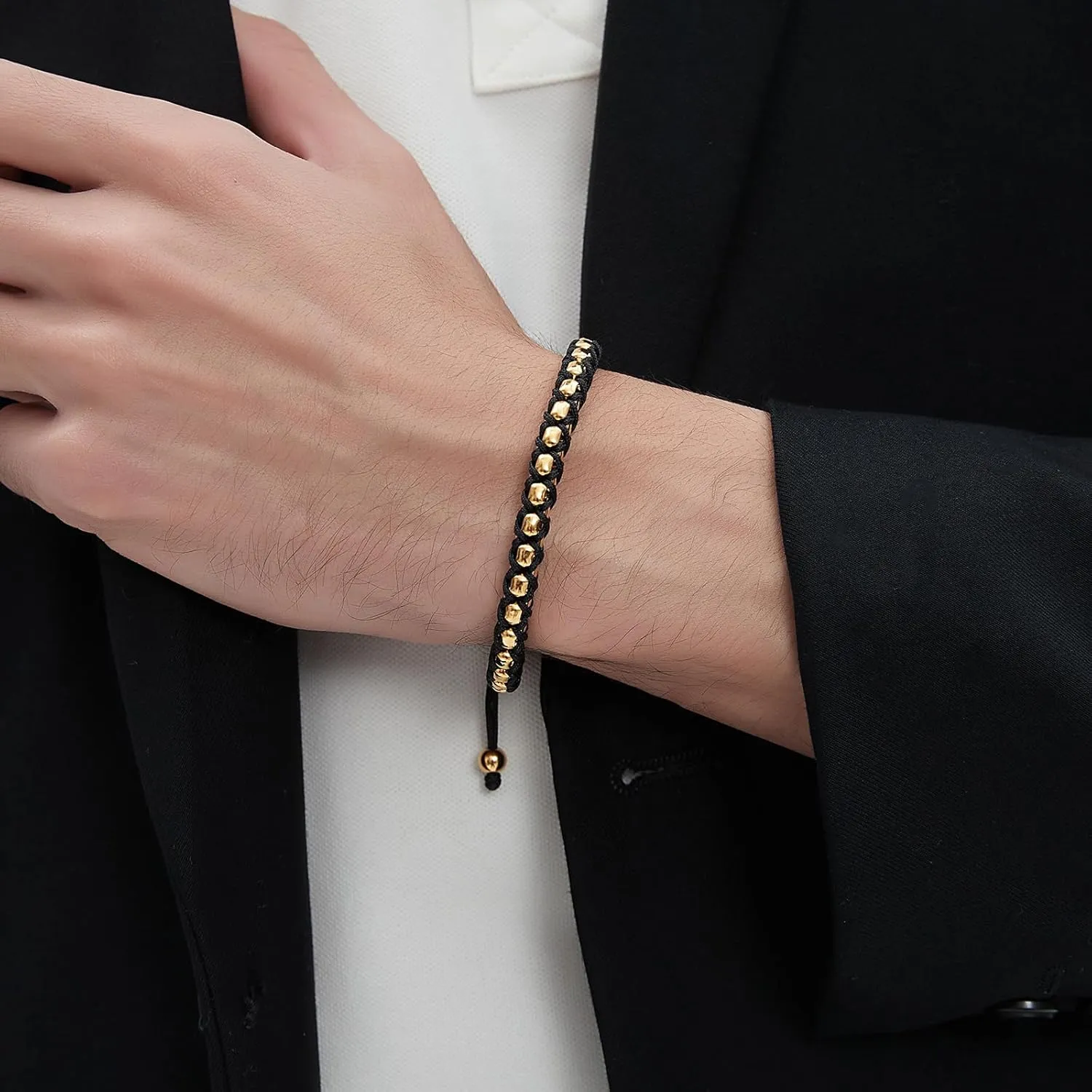 Gold Bracelets for Men 18K Gold Plated Stainless Steel Handcrafted Adjustable Mens Gold Bracelet Chain Link Lava Rock Black Onyx Red Tiger Eye Beads Bracelet Jewelry Gifts