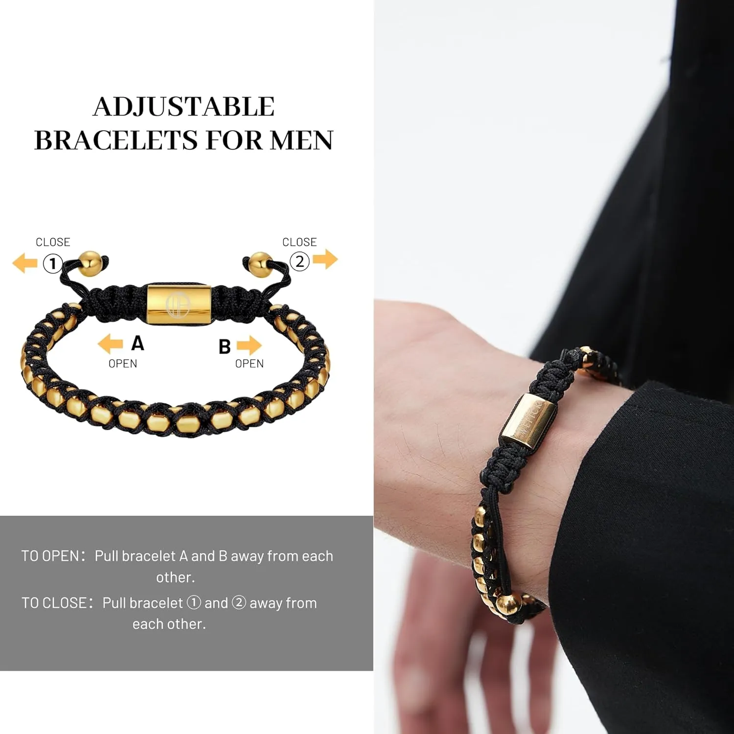 Gold Bracelets for Men 18K Gold Plated Stainless Steel Handcrafted Adjustable Mens Gold Bracelet Chain Link Lava Rock Black Onyx Red Tiger Eye Beads Bracelet Jewelry Gifts