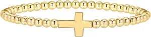 Gold Bracelets for Women 14K Gold Bead Bracelet Hypoallergenic Stretch Bracelets for Women Elastic Bracelet Trendy Teen Gift Dainty Jewelry for Women