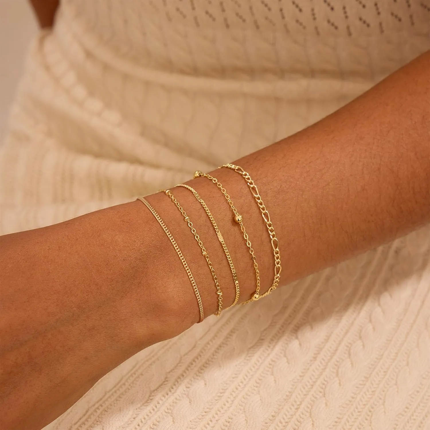 Gold Bracelets for Women Trendy, 14K Gold Plated Dainty Stackable Adjustable Charm Cuban Link Paperclip Chain Bracelet Stack Set Layered Jewelry Gifts for Women