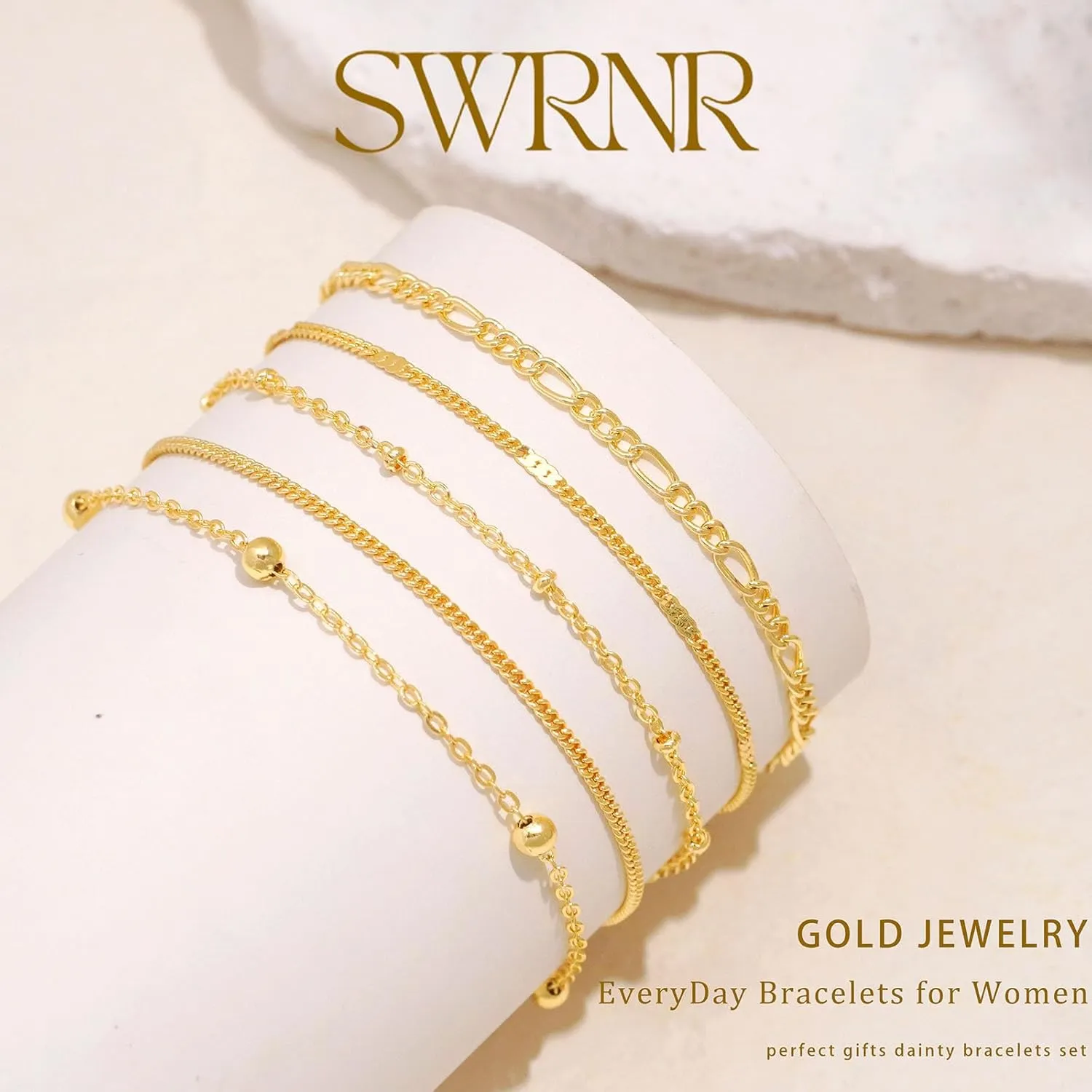 Gold Bracelets for Women Trendy, 14K Gold Plated Dainty Stackable Adjustable Charm Cuban Link Paperclip Chain Bracelet Stack Set Layered Jewelry Gifts for Women
