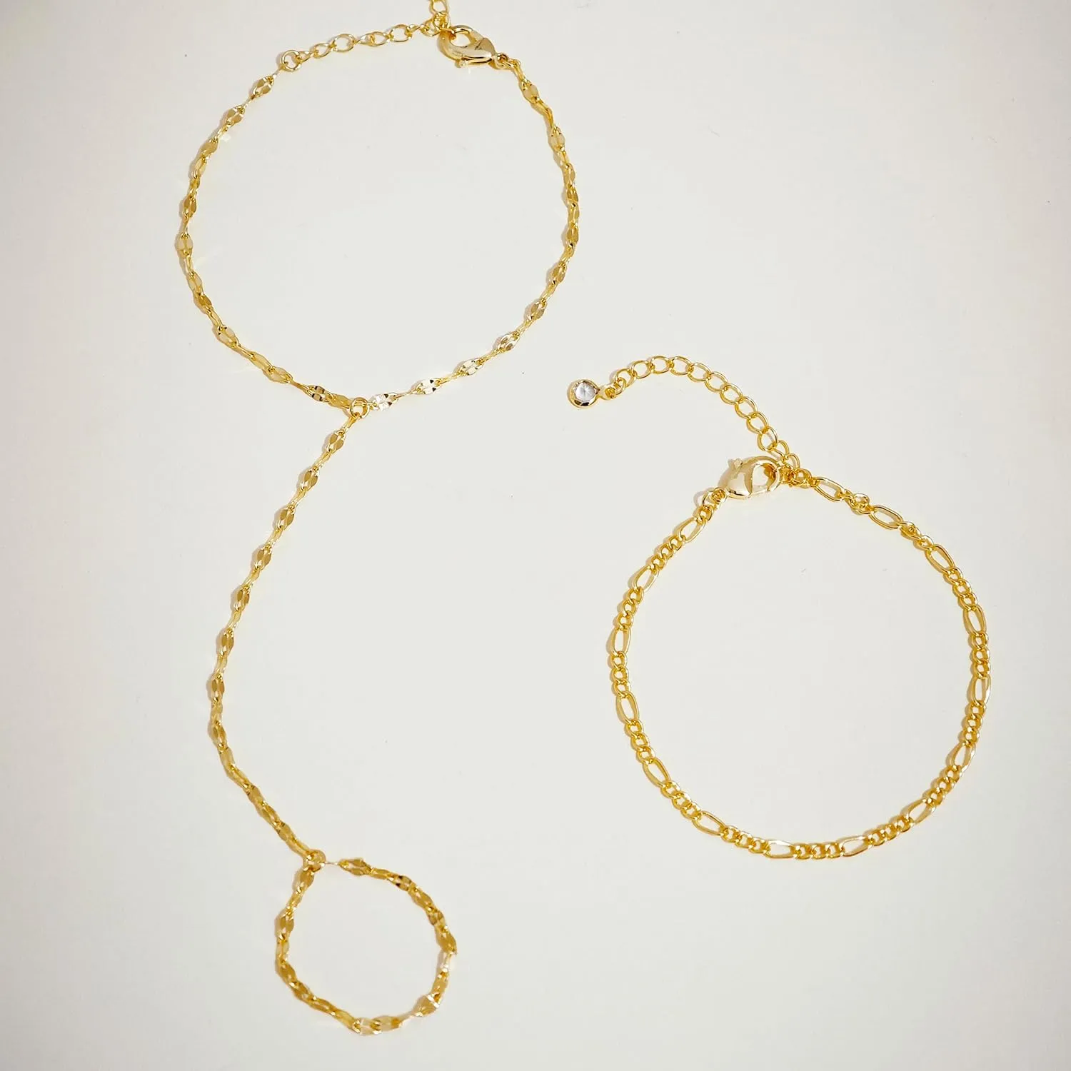 Gold Bracelets for Women Trendy, Dainty Gold Hand Chain Bracelets Stackable 14k Gold Plated Finger Ring Bracelet Hand Chain Cz Flower Layered Link Bracelets for Women Non Tarnish Jewelry Gifts