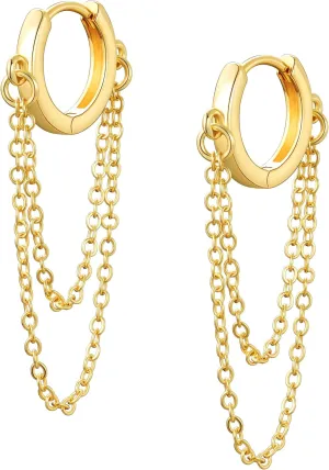 Gold Chain Earrings for Women - 14K Gold Plated Dangle Huggie Hoop Earring Fashion Jewelry Gifts for Valentines Mother's Day Christmas Birthday