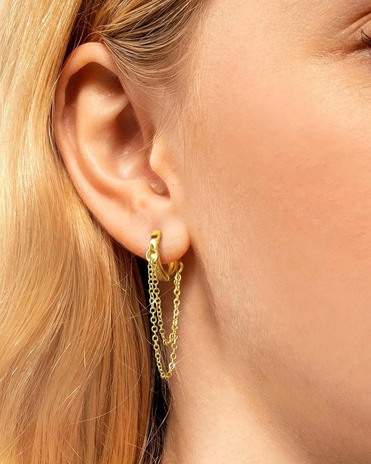 Gold Chain Earrings for Women - 14K Gold Plated Dangle Huggie Hoop Earring Fashion Jewelry Gifts for Valentines Mother's Day Christmas Birthday