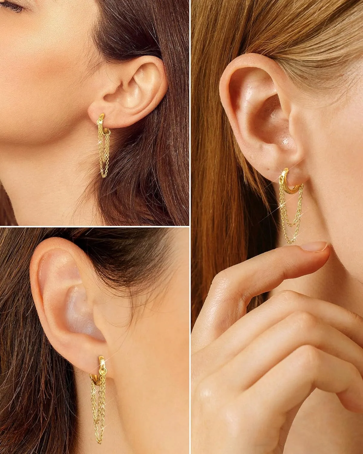 Gold Chain Earrings for Women - 14K Gold Plated Dangle Huggie Hoop Earring Fashion Jewelry Gifts for Valentines Mother's Day Christmas Birthday
